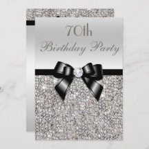 70th Birthday Party Silver Sequins Black Bow