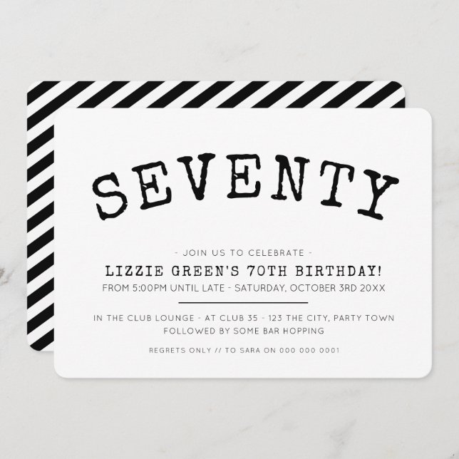 70TH birthday party simple modern minimal black Invitation (Front/Back)