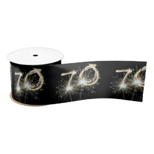 70th Birthday Party Sparklers on Black Satin Ribbon