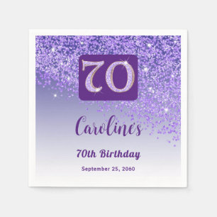 70th Birthday Party Sparkling Purple Glitter Napkin