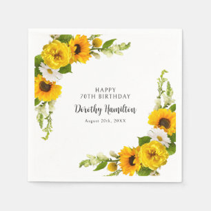 70th Birthday Party Sunflower Daisy Custom Napkin