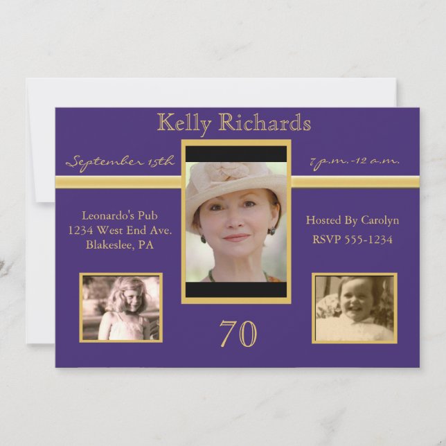70th Birthday Party Tri Photo Invitations (Front)