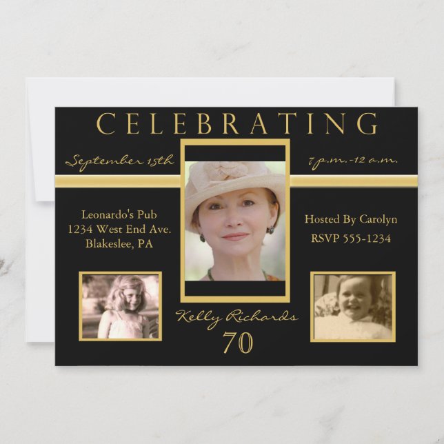 70th Birthday Party Tri Photo Invitations 2 (Front)