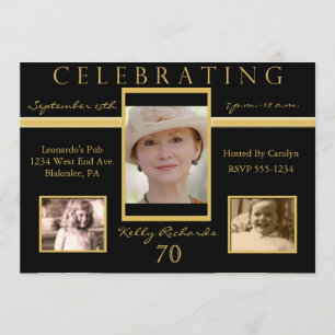 70th Birthday Party Tri Photo Invitations 2