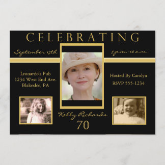 70th Birthday Party Tri Photo Invitations 2