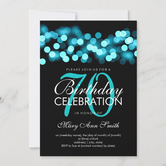70th Birthday Party Turquoise Hollywood Glam Invitation (Front)