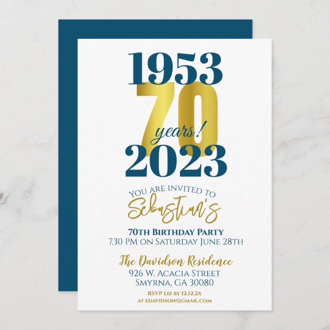70th Birthday Party Typography Date Invitation (Front/Back)