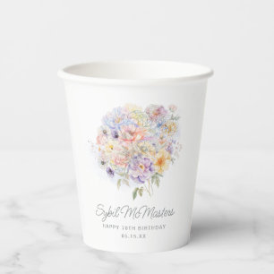 70th Birthday Party Watercolor Floral Custom Paper Cups