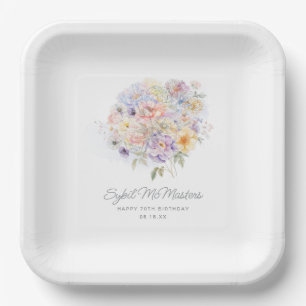 70th Birthday Party Watercolor Floral Custom Paper Plate