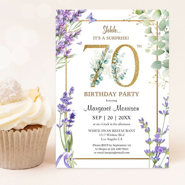 70th Birthday Party Watercolor Purple Lavender Invitation (Creator Uploaded)
