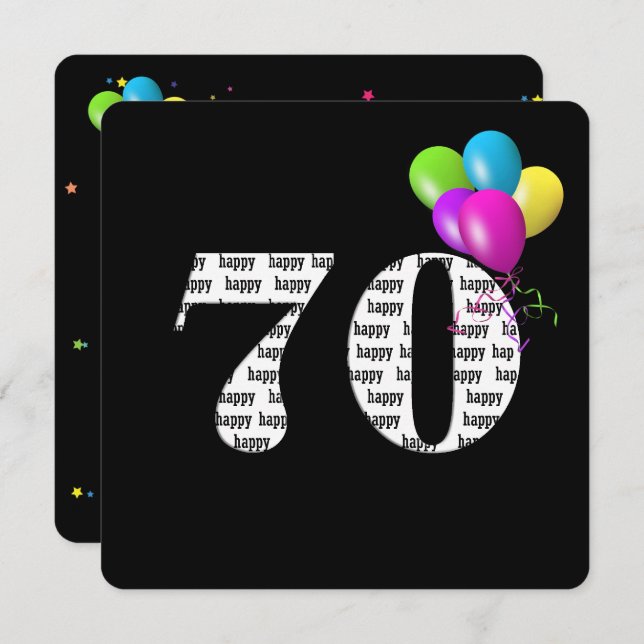 70th Birthday Party with balloon bunch Invitation (Front/Back)