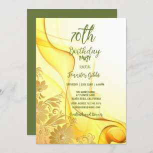 70th Birthday Party Yellow Flowers & Swirls Invita Invitation