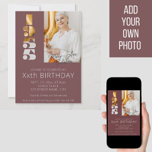 70th birthday photo born in 1955 burgundy invitation