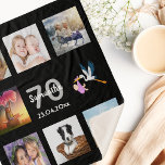 70th birthday photo collage black sherpa blanket<br><div class="desc">A gift for a woman's 70th birthday,  celebrating her life with a collage of 8 of your photos.  Templates for a name,  age 70 and a date.  Date of birth or the date of the anniversary.  White and grey coloured letters.  Black coloured background.</div>