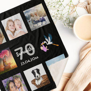 70th birthday photo collage black sherpa blanket