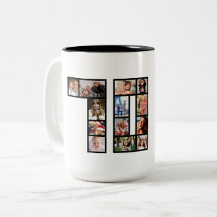 70th Birthday Photo Collage black Two-Tone Coffee Mug