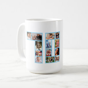 70th Birthday Photo Collage Blue  Coffee Mug