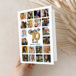 70th Birthday Photo Collage Card<br><div class="desc">Celebrate the big 7-0 with a modern twist! Our unique 70th birthday cards feature a 20-photo collage of the birthday superstar, a charming 'cheers to 70 years' message in the form of a gold helium balloon, and their name. With a blank interior, you are free to pen your heartfelt wishes,...</div>