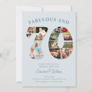70th Birthday Photo Collage Elegant and Timeless Invitation