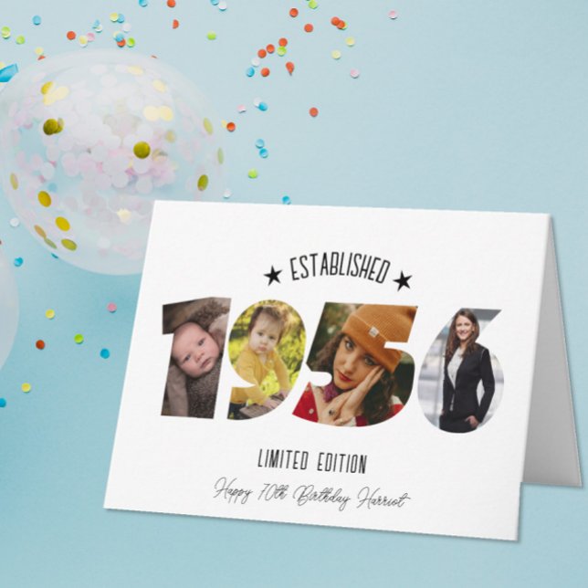 70th birthday Photo Collage established 1956 Thank You Card (Creator Uploaded)