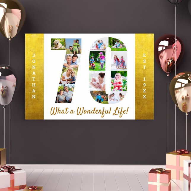 70th Birthday Photo Collage with Gold Borders Poster (Creator Uploaded)
