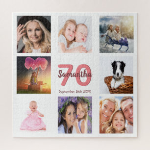 70th birthday photo collage woman white jigsaw puzzle