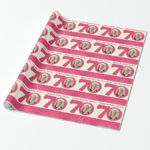 70th Birthday photo fun cream pink wrapping Paper