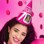 70th birthday photo personalised white hot pink party hat<br><div class="desc">Bright add your own photo and name party hat. Ideal for a special girls 70th birthday party celebration. Vibrant hot pink and white design. Other matching birthday items are available.  Original graphic art and design by www.mylittleeden.com</div>