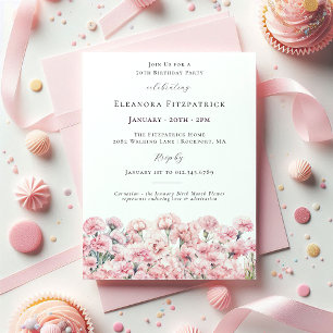 70th Birthday Pink Carnation January Birth Flower Invitation