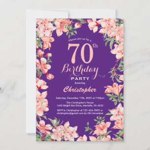70th Birthday Pink Floral Flowers Purple Violet Invitation