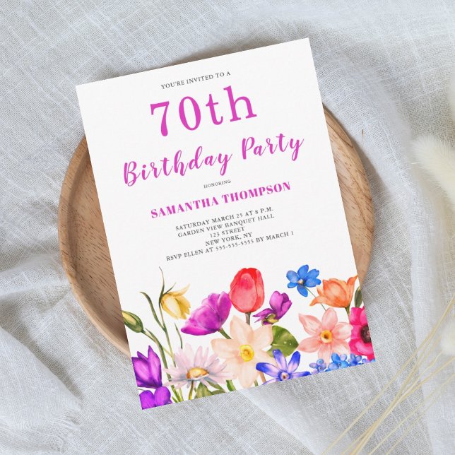 70th Birthday Pink Floral Invitation (Creator Uploaded)