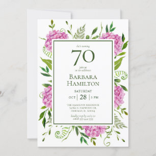 70th Birthday Pink Hydrangeas Invitation