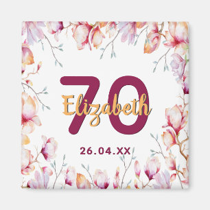 70th birthday pink magnolia floral save the date magnet