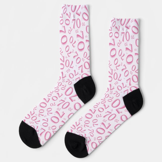 70th Birthday Pink Random Number Pattern Socks (Left)