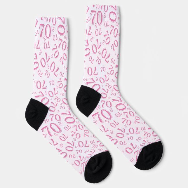 70th Birthday Pink Random Number Pattern Socks (Right)