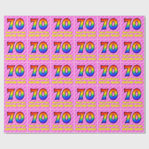 70th Birthday: Pink Stripes & Hearts, Rainbow # 70 Wrapping Paper
