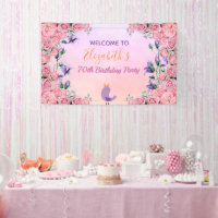 70th birthday pink violet garden florals cute bird