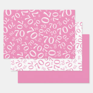 70th Birthday Pink & White Number Pattern 70 Wrapping Paper Sheet