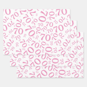 70th Birthday Pink & White Number Pattern 70 Wrapping Paper Sheet