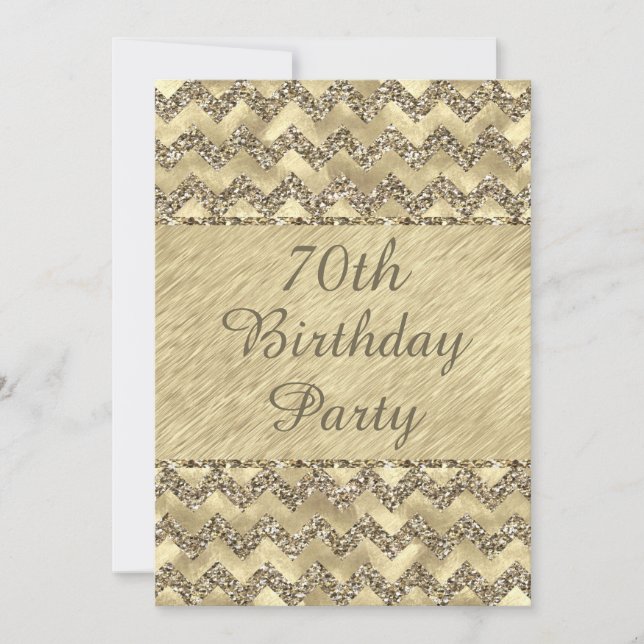 70th Birthday Platinum Glitter Chevrons Invitation (Front)