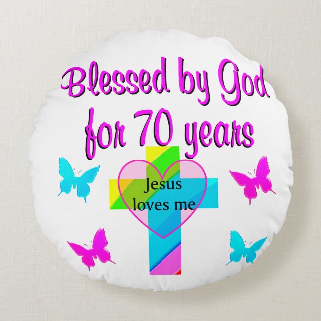 70TH BIRTHDAY PRAYER ROUND CUSHION (Front)