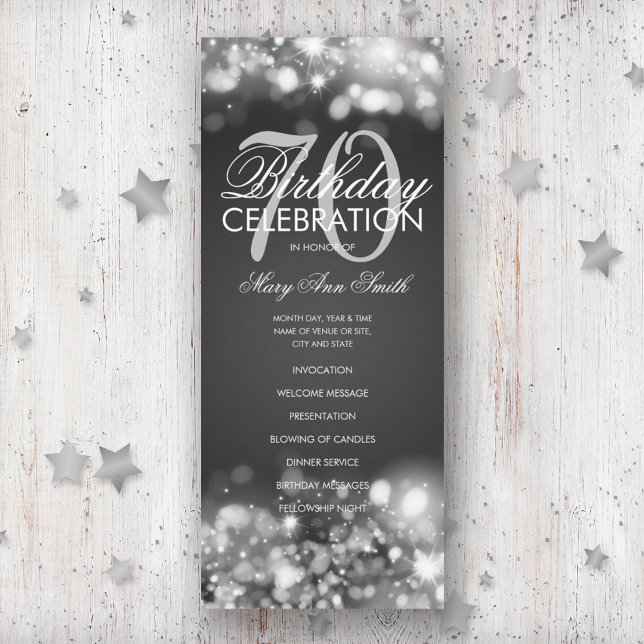 70th Birthday Program Glam Lights Silver Menu (Creator Uploaded)