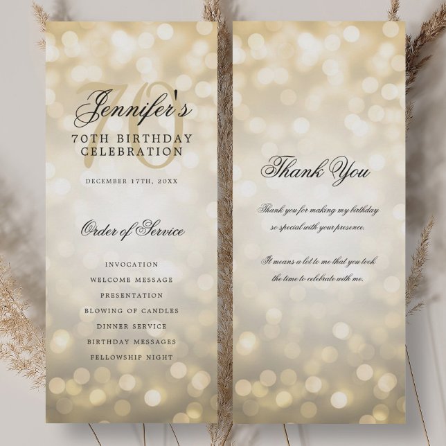 70th Birthday Program Gold Bokeh w/ Thank You (70th Birthday Program Gold Bokeh w/ Thank You)