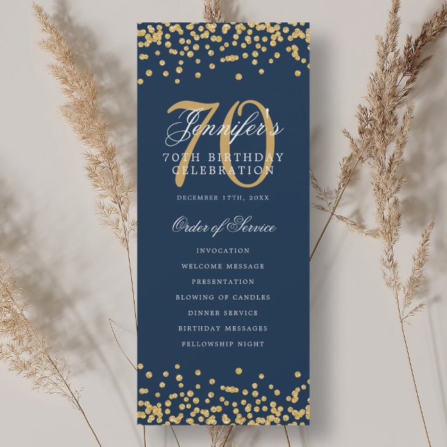 70th Birthday Program Gold Navy Confetti (Creator Uploaded)
