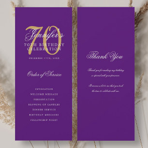 70th Birthday Program Gold Purple Thank You