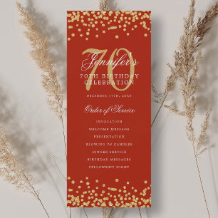 70th Birthday Program Gold Red Confetti