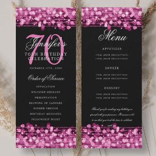 70th Birthday Program Hot Pink Menu+Thank You