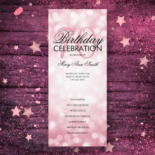 70th Birthday Program Lights Rose Gold Menu