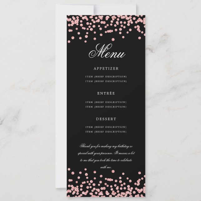 70th Birthday Program Menu Thank U Rose Gold Black (Back)