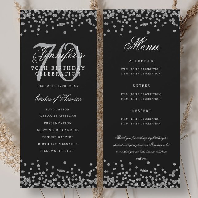 70th Birthday Program Menu Thank U Silver Black (70th Birthday Program Menu Thank U Silver Black)